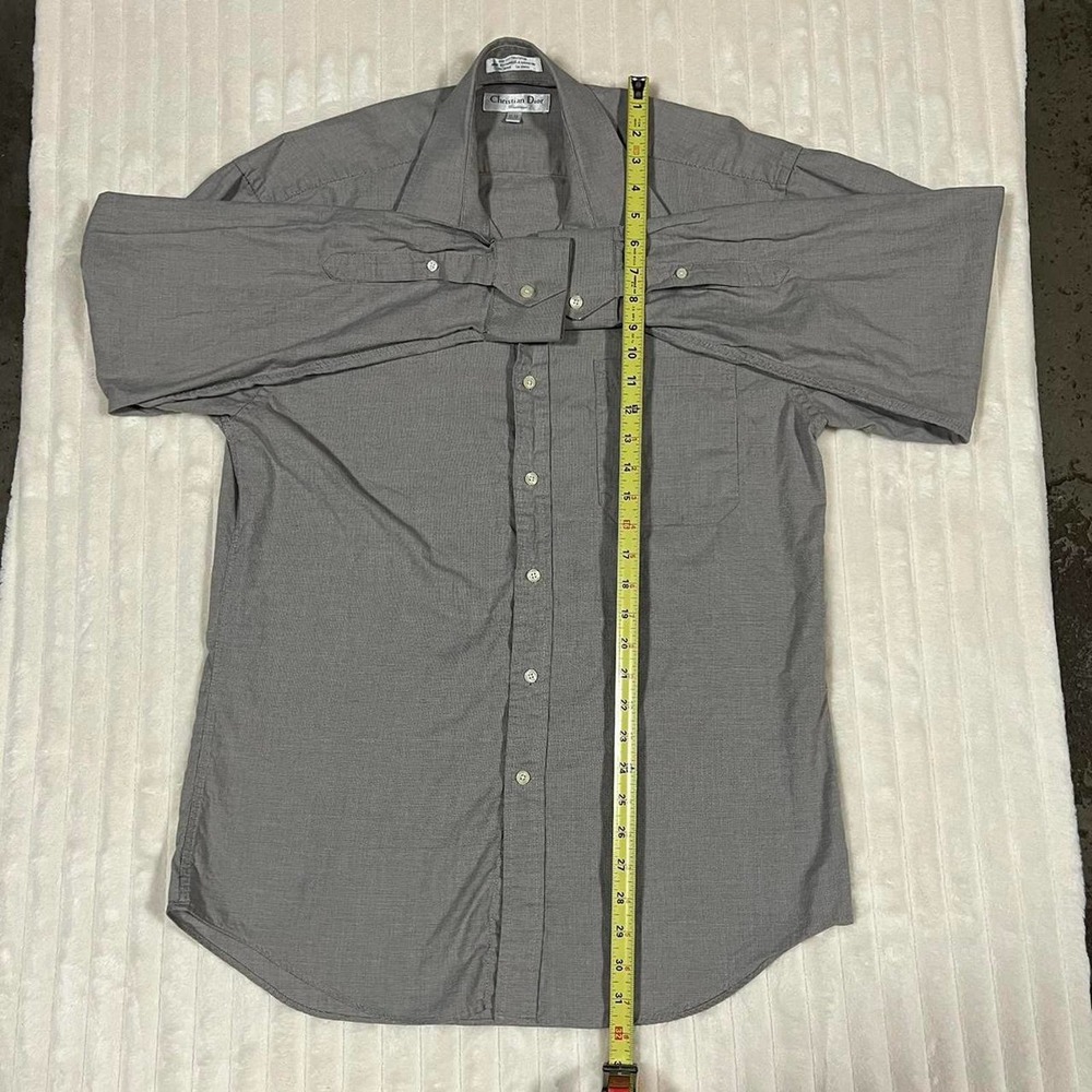Vintage Christian Dior Chemise Button Up Shirt Gray Check Collar 15.5 Neck 34/35 - Picture 2 of 8